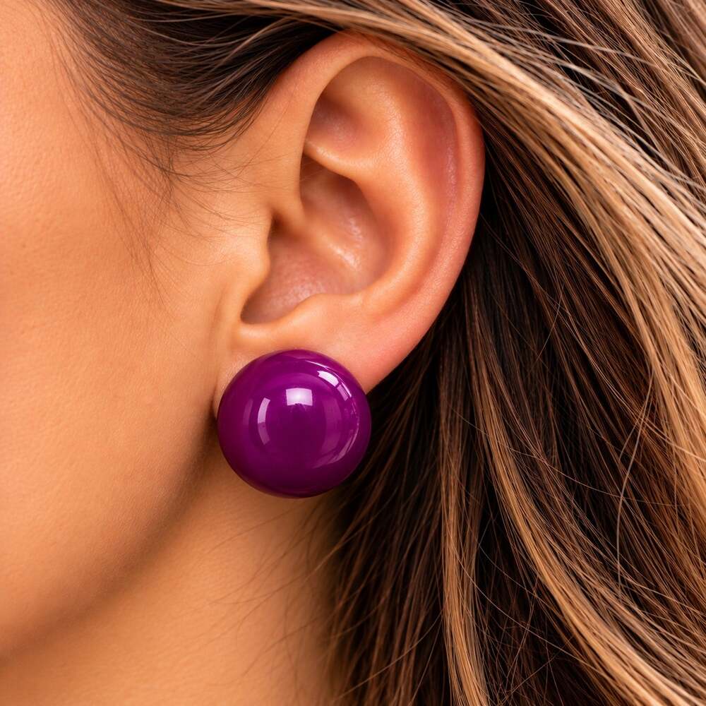 Vintage purple button 80s earrings